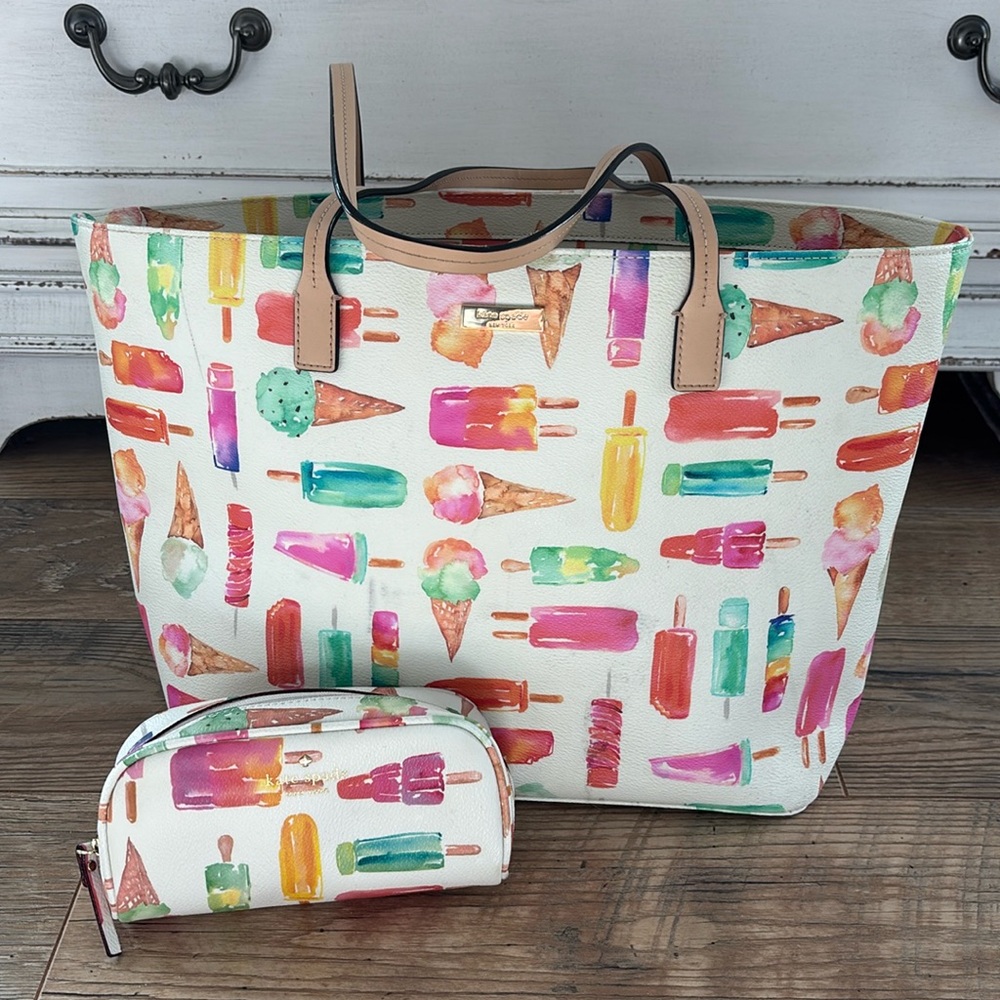 Kate Spade Ice Cream Popsicle Flavor of the Month Large Leather Tote & Pouch